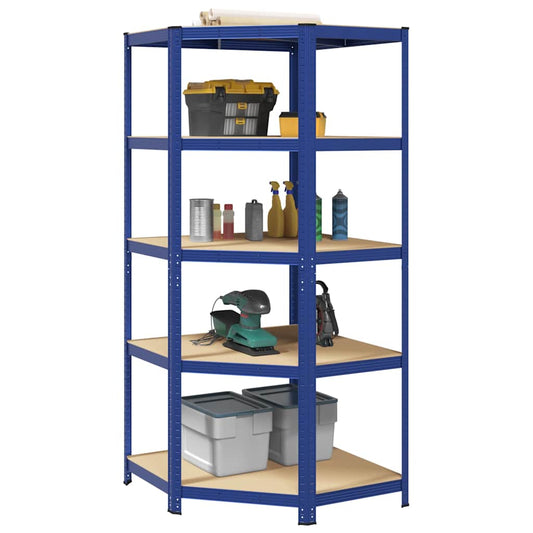 Eckregal mit 5 Böden Blau Stahl & Holzwerkstoff