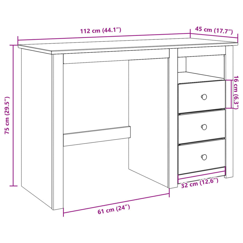 Desk Panama 112x45x75 cm Solid Pine