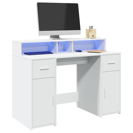 Bureau LED blanc 120x55x91 cm Bois d'ingénierie