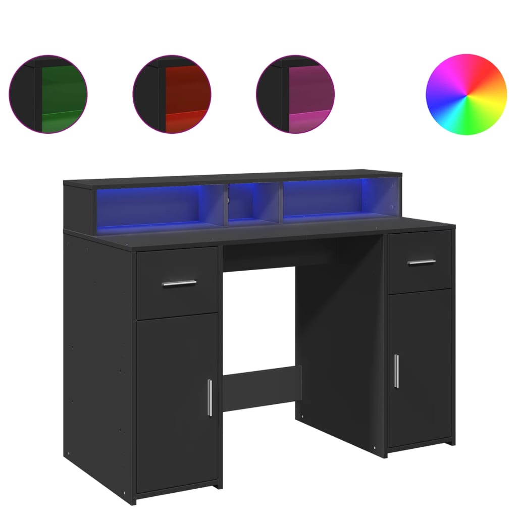 LED Desk Black 120x55x91 cm Engineered Wood