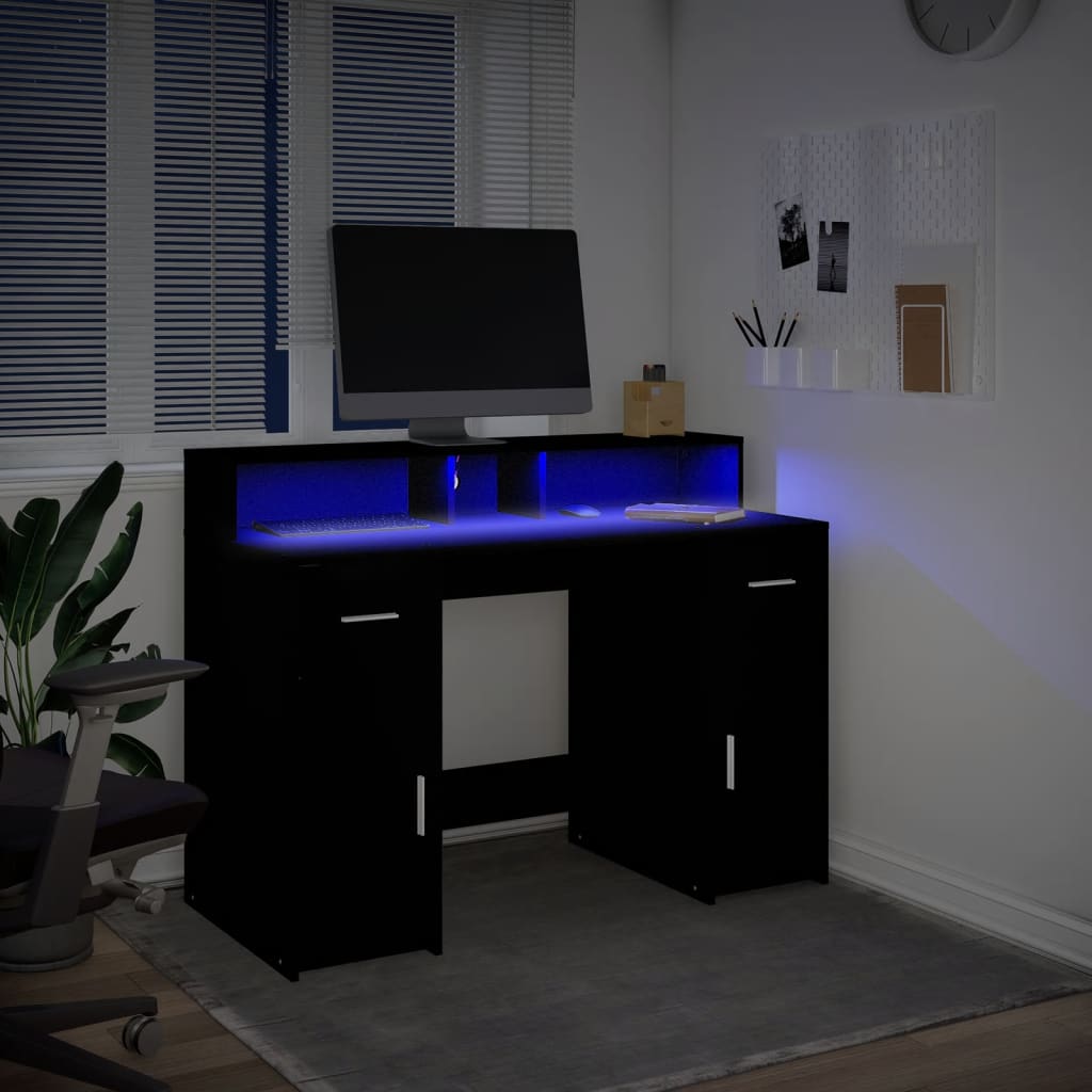 LED Desk Black 120x55x91 cm Engineered Wood