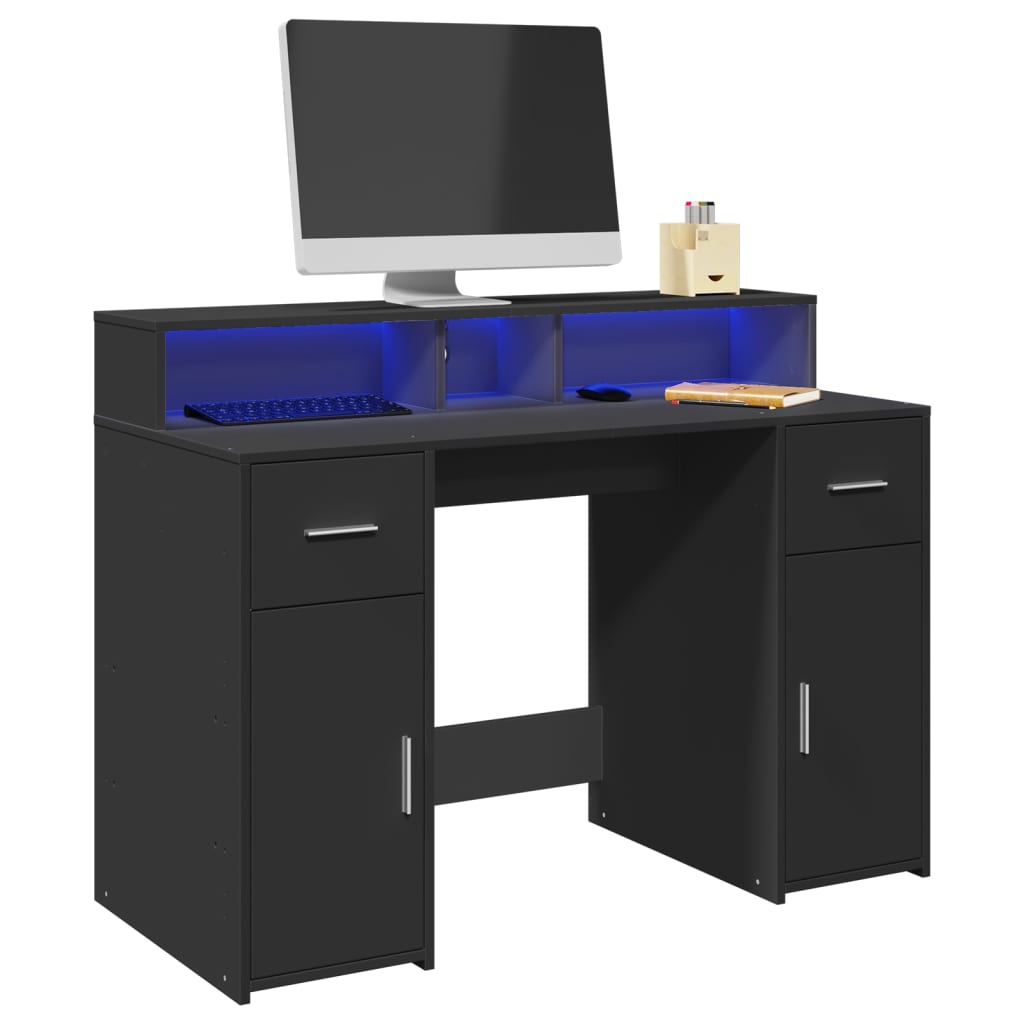 LED Desk Black 120x55x91 cm Engineered Wood