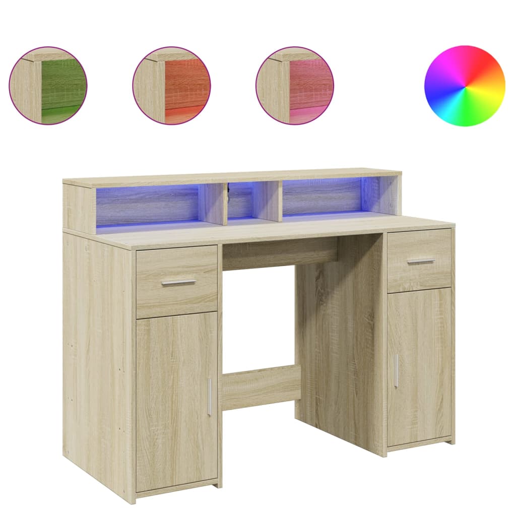 LED Desk Sonoma Oak 120x55x91 cm Engineered Wood