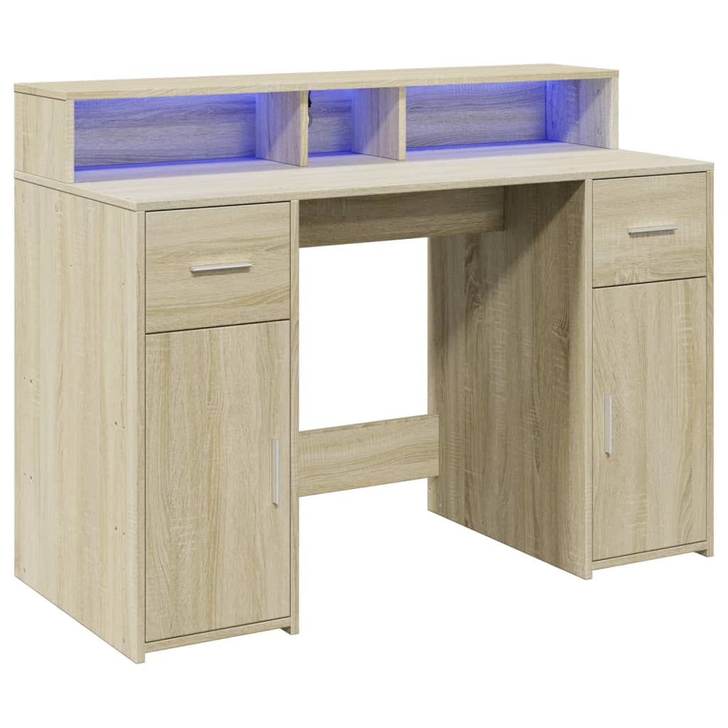 LED Desk Sonoma Oak 120x55x91 cm Engineered Wood