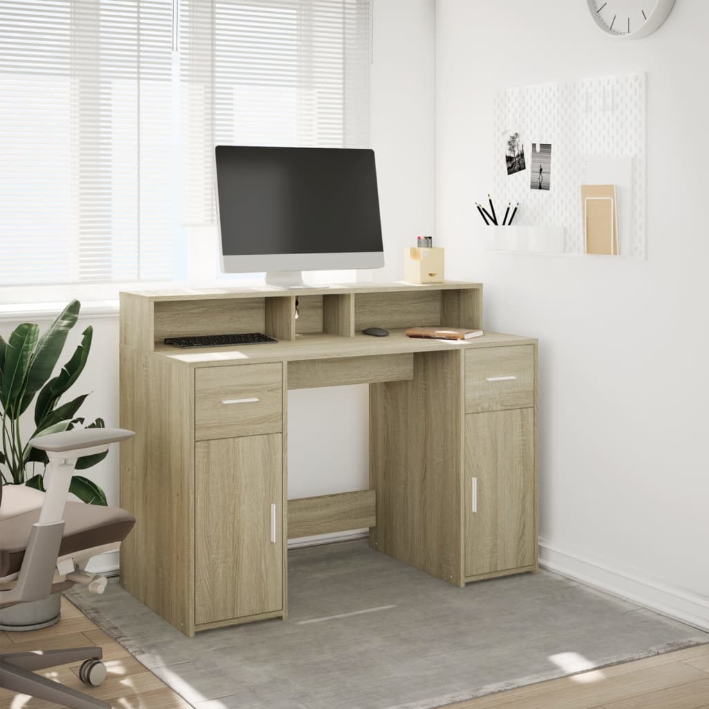 LED Desk Sonoma Oak 120x55x91 cm Engineered Wood
