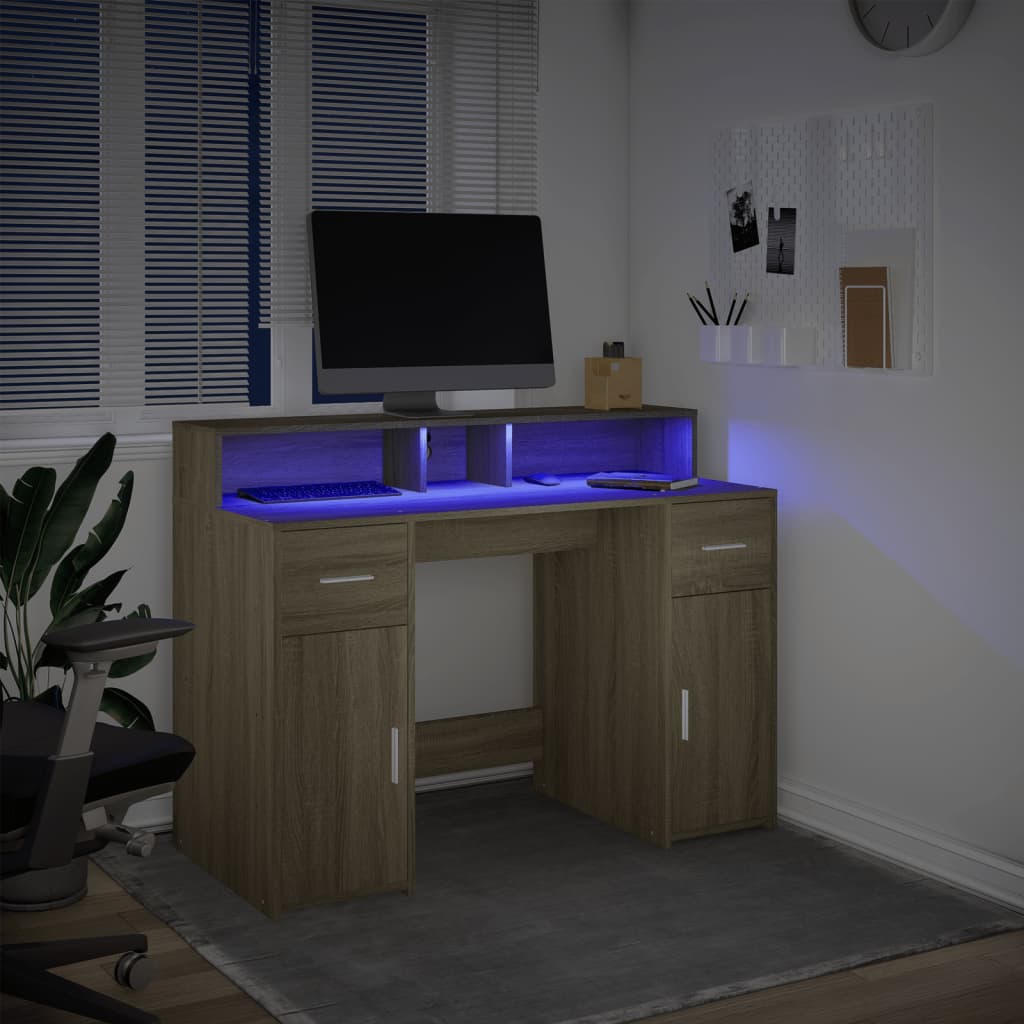 LED Desk Sonoma Oak 120x55x91 cm Engineered Wood