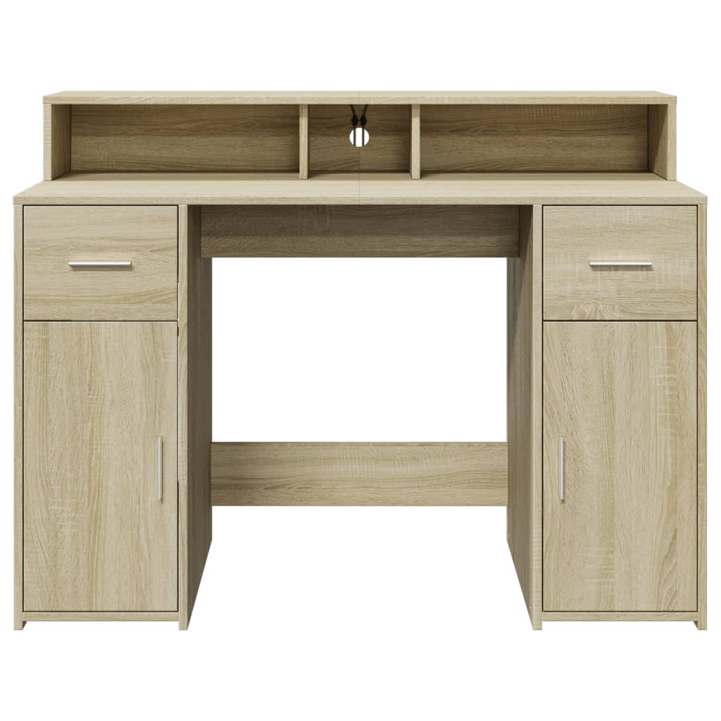 LED Desk Sonoma Oak 120x55x91 cm Engineered Wood