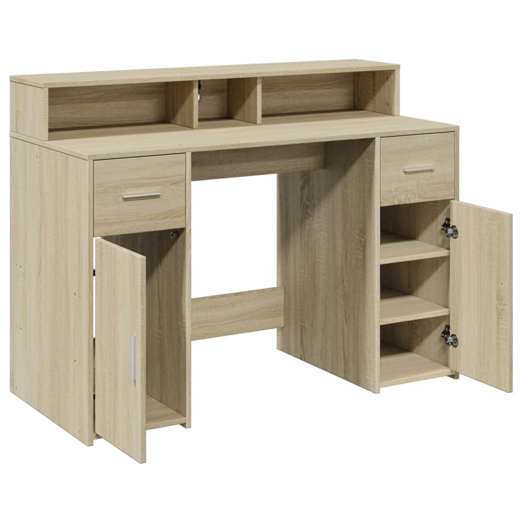 LED Desk Sonoma Oak 120x55x91 cm Engineered Wood