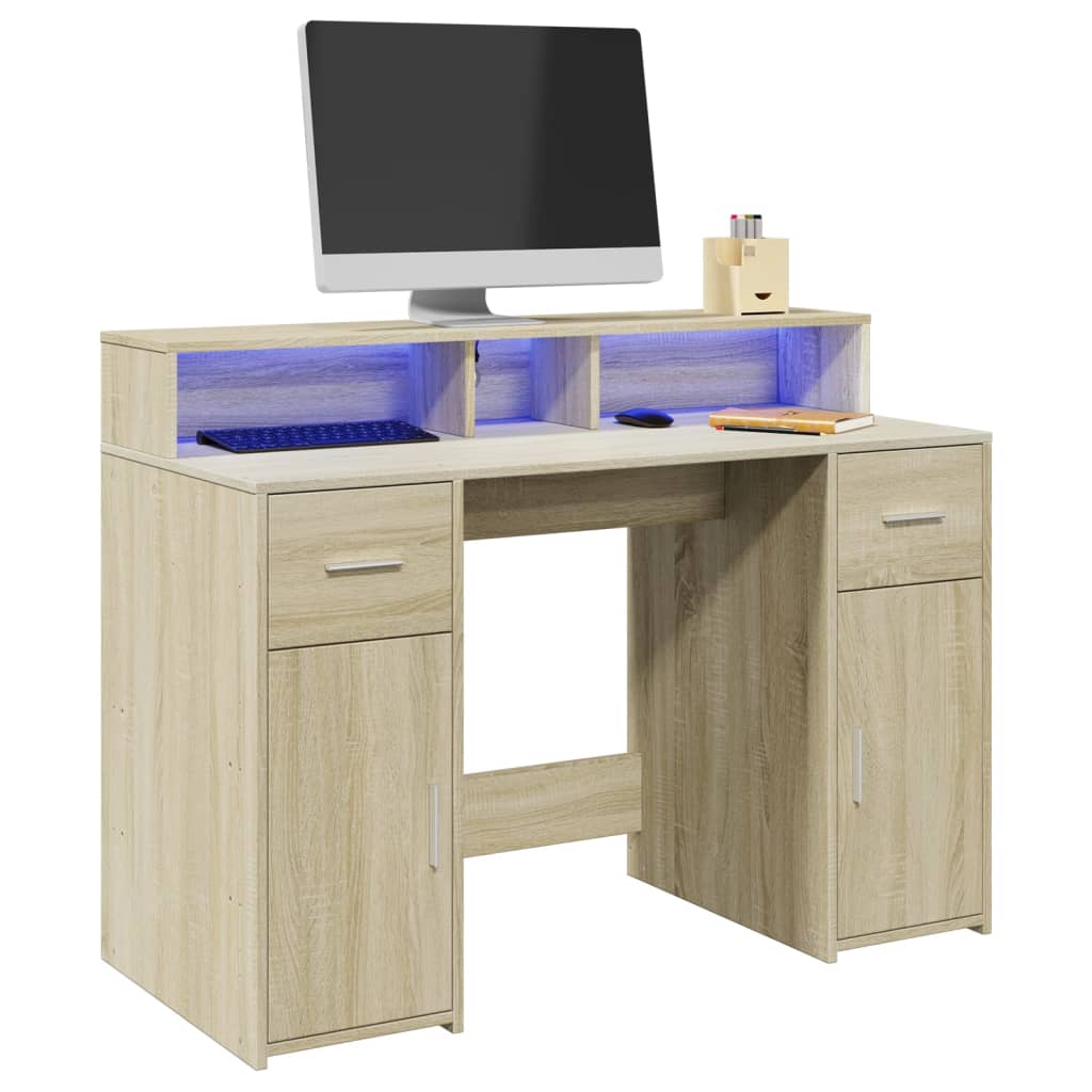 LED Desk Sonoma Oak 120x55x91 cm Engineered Wood