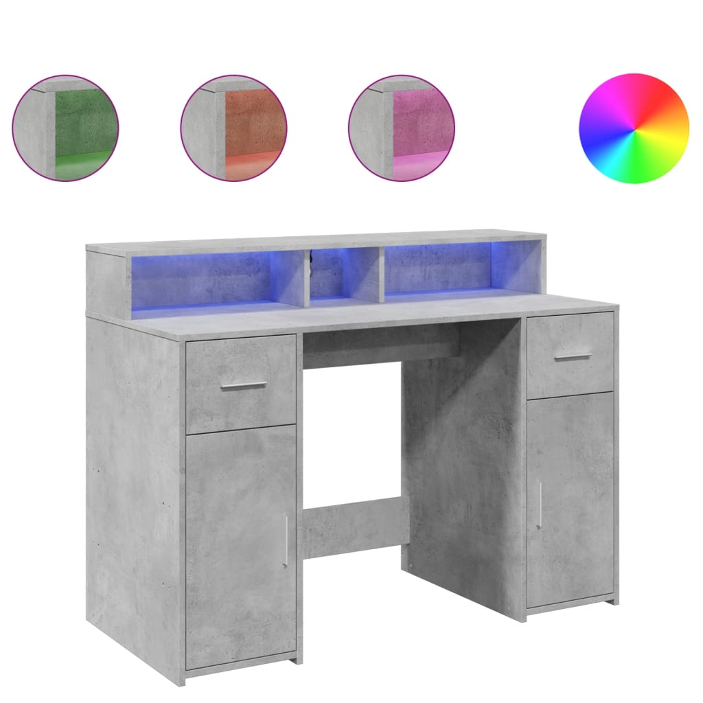 LED Desk Concrete Grey 120x55x91 cm Engineered Wood