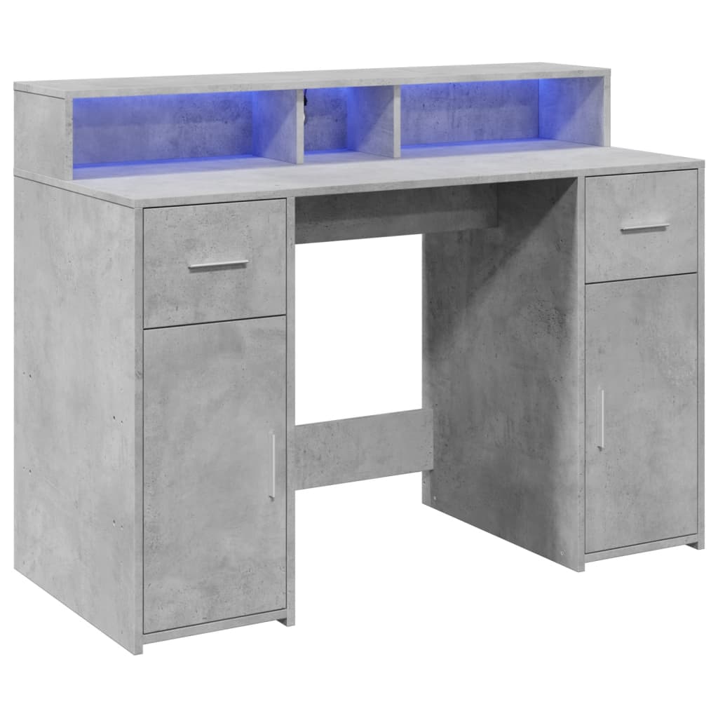 LED Desk Concrete Grey 120x55x91 cm Engineered Wood