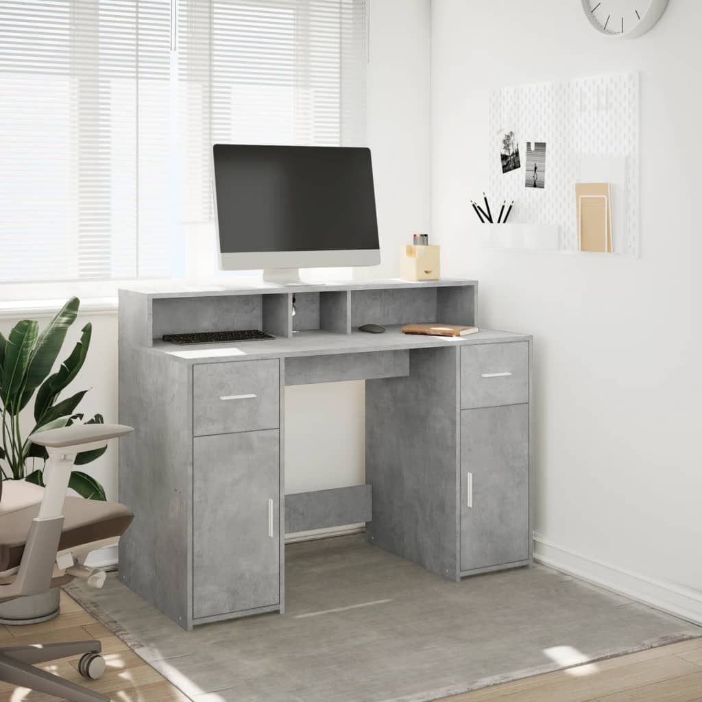 LED Desk Concrete Grey 120x55x91 cm Engineered Wood