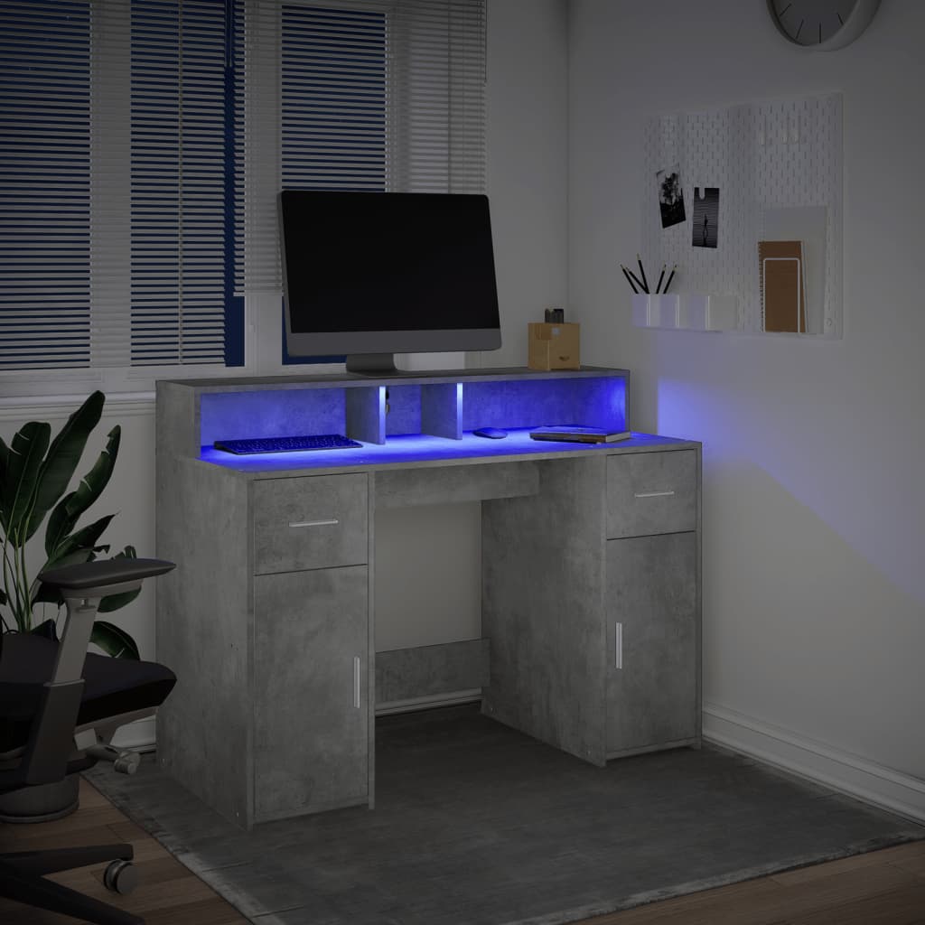 LED Desk Concrete Grey 120x55x91 cm Engineered Wood