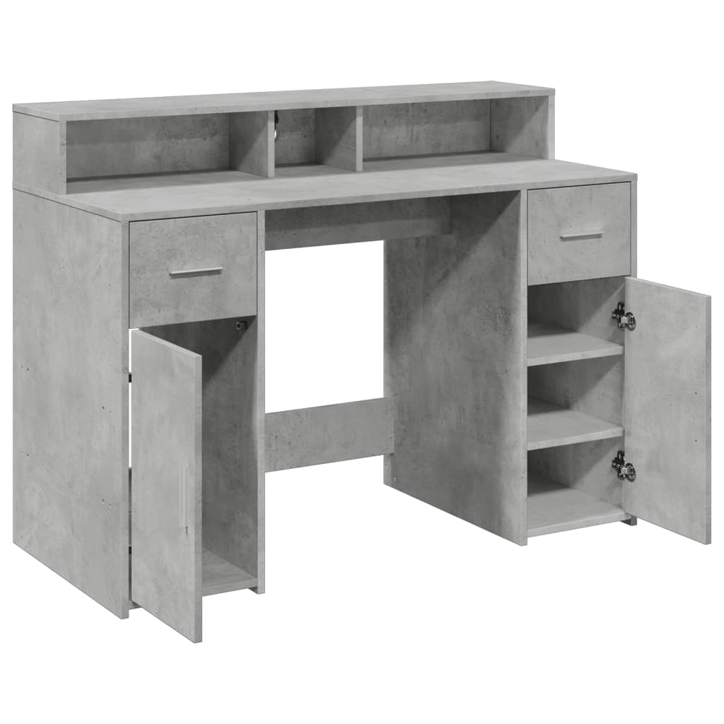 LED Desk Concrete Grey 120x55x91 cm Engineered Wood