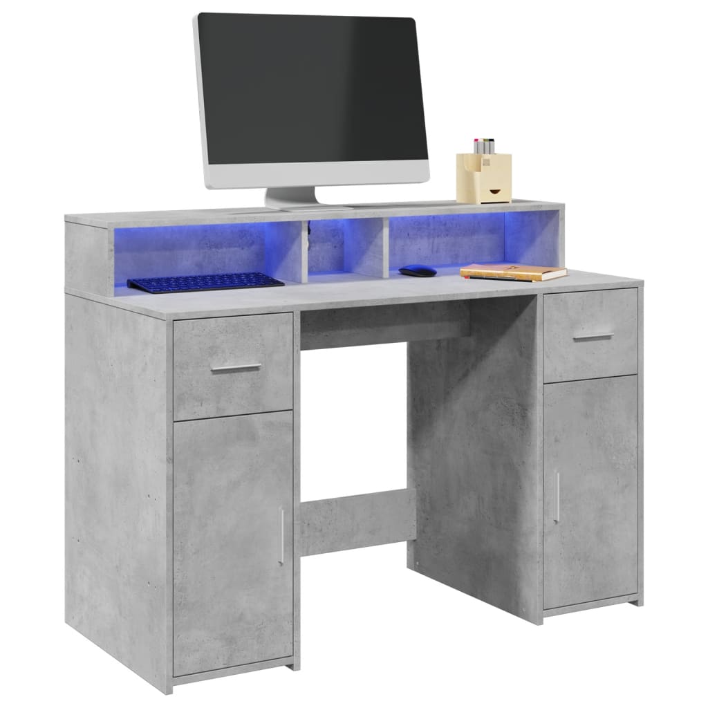 LED Desk Concrete Grey 120x55x91 cm Engineered Wood