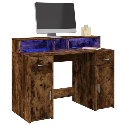 Bureau LED Chêne fumé 120x55x91 cm Bois d'ingénierie