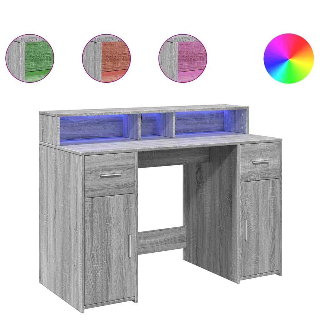 LED Desk Grey Sonoma 120x55x91 cm Engineered Wood