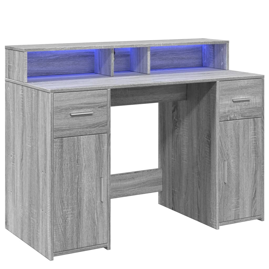 LED Desk Grey Sonoma 120x55x91 cm Engineered Wood