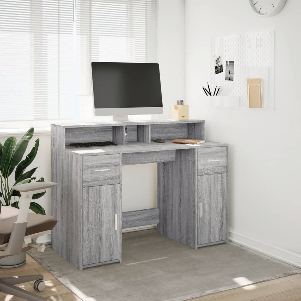 LED Desk Grey Sonoma 120x55x91 cm Engineered Wood