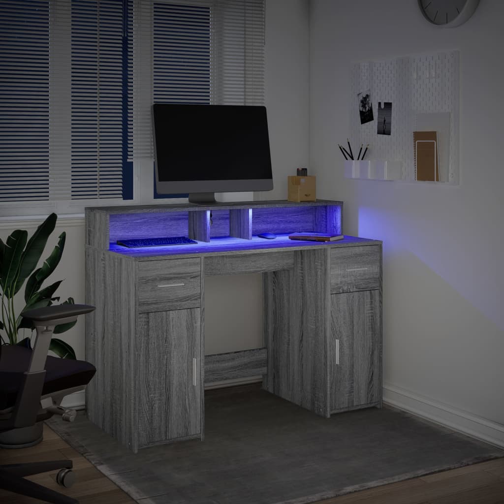 LED Desk Grey Sonoma 120x55x91 cm Engineered Wood