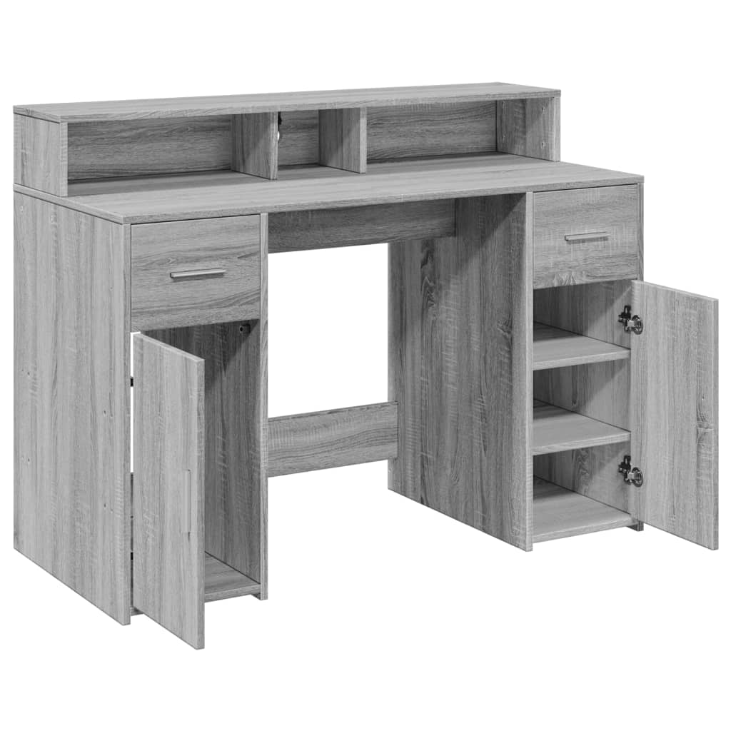LED Desk Grey Sonoma 120x55x91 cm Engineered Wood