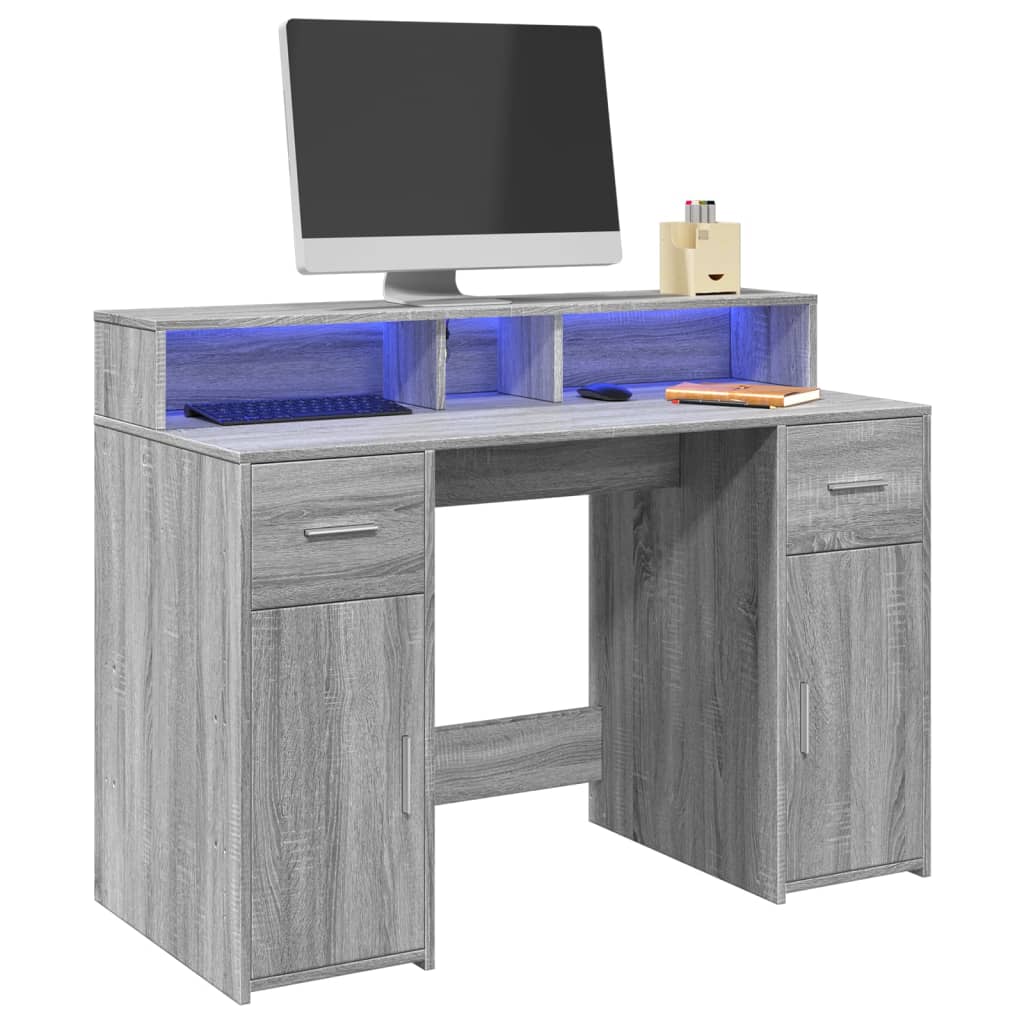 LED Desk Grey Sonoma 120x55x91 cm Engineered Wood