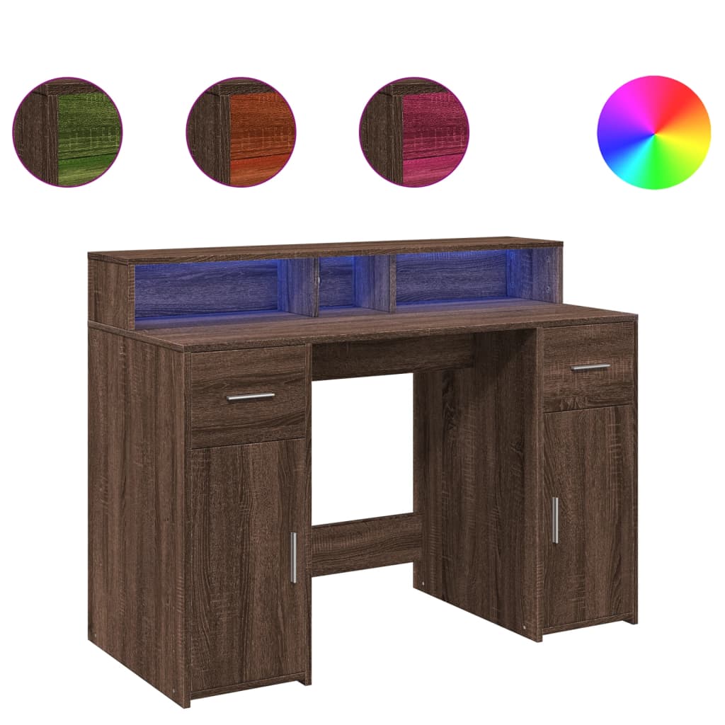 Bureau LED aspect chêne brun 120x55x91 bois reconstitué