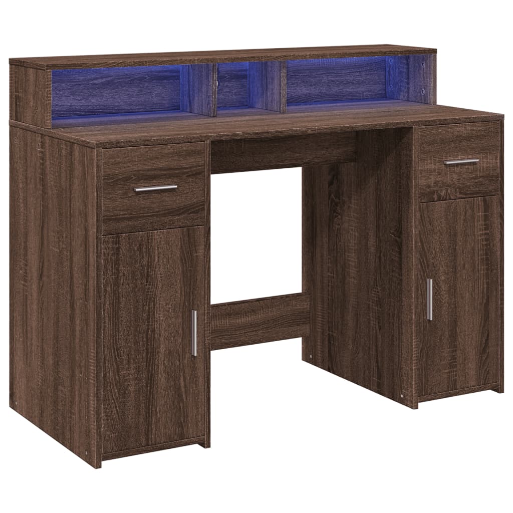 Bureau LED aspect chêne brun 120x55x91 bois reconstitué