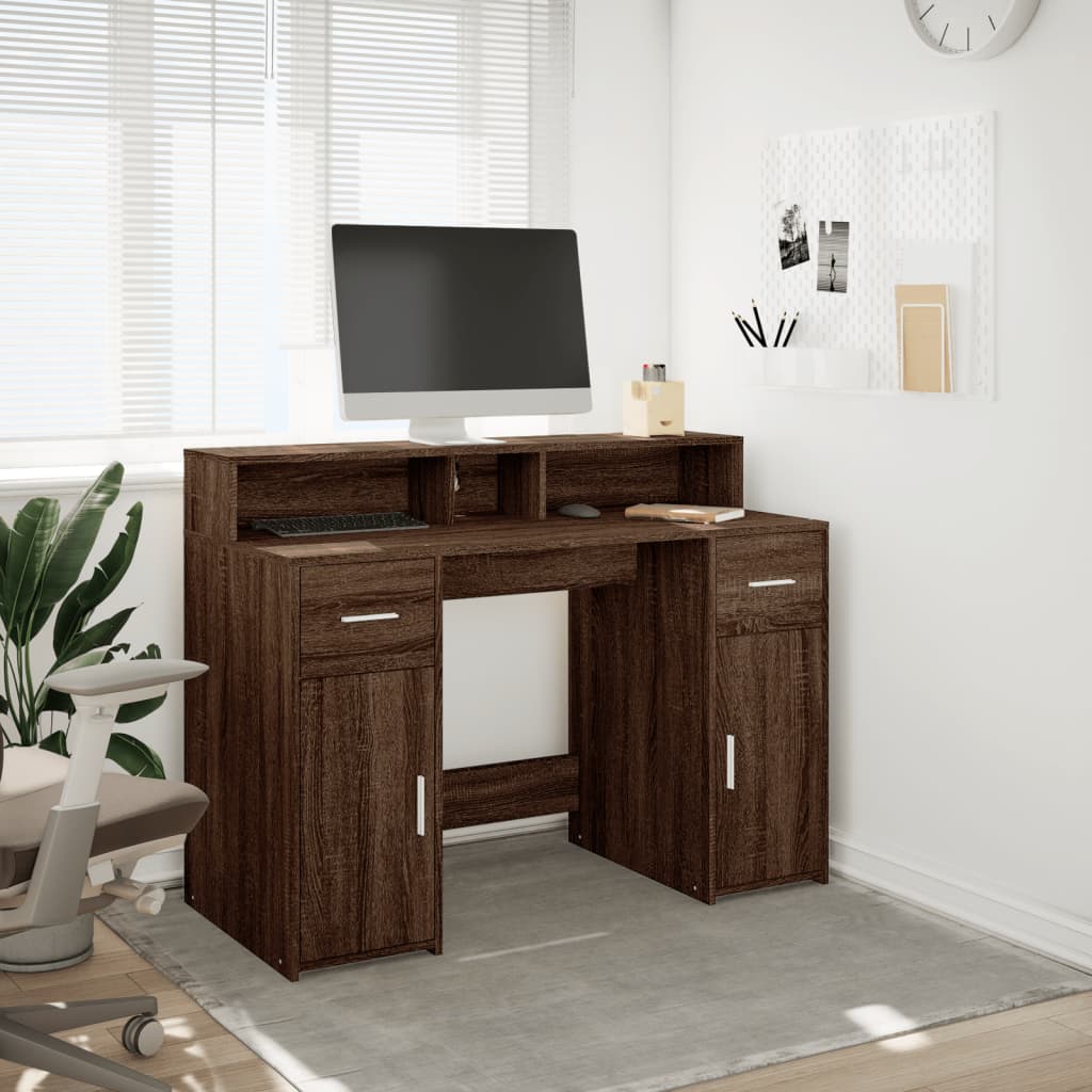 Bureau LED aspect chêne brun 120x55x91 bois reconstitué