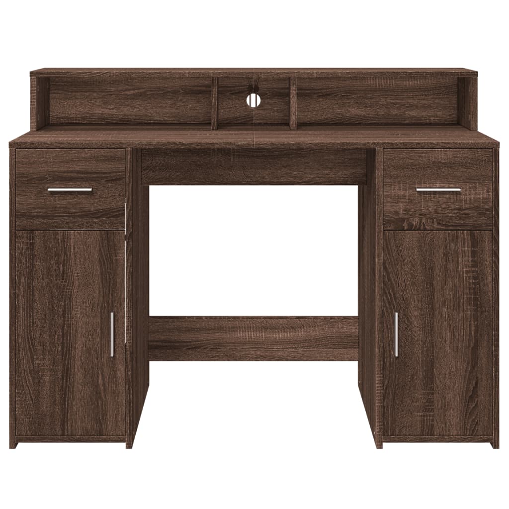 Bureau LED aspect chêne brun 120x55x91 bois reconstitué