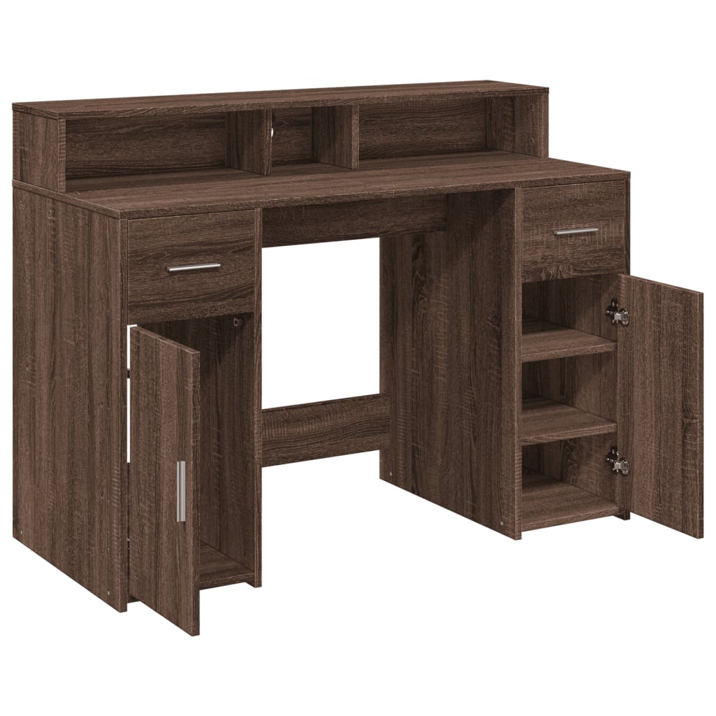 Bureau LED aspect chêne brun 120x55x91 bois reconstitué