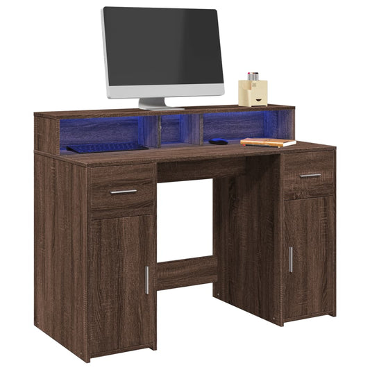 Bureau LED aspect chêne brun 120x55x91 bois reconstitué