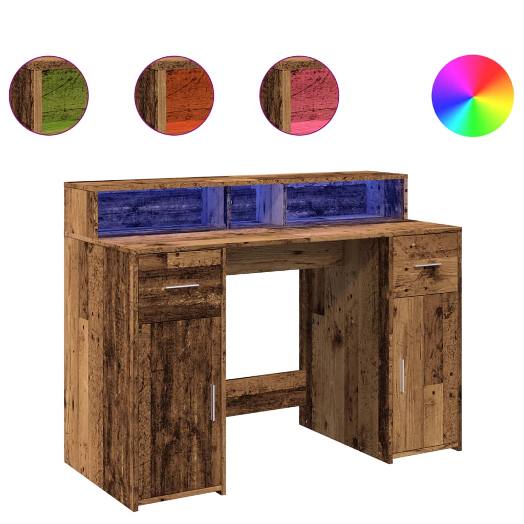 LED desk reclaimed wood look 120x55x91 cm engineered wood
