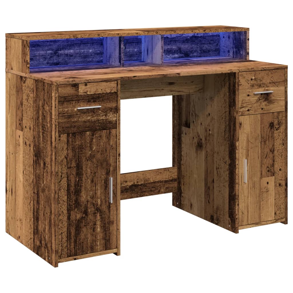 LED desk reclaimed wood look 120x55x91 cm engineered wood