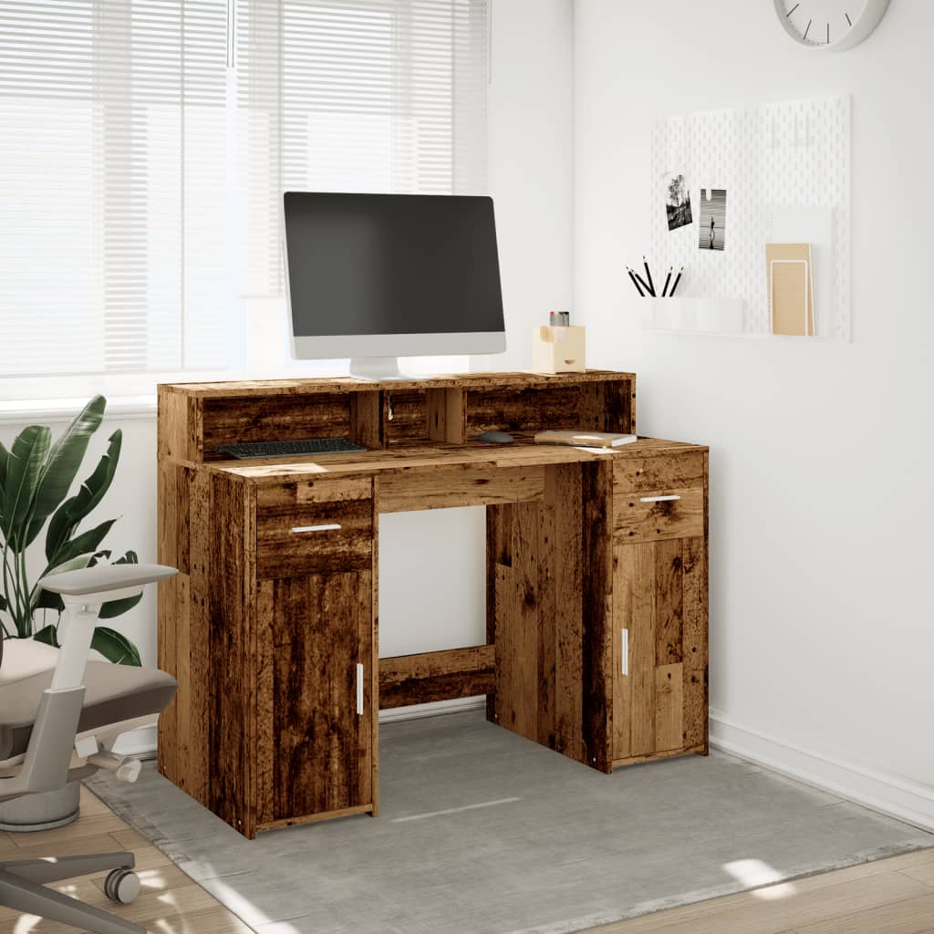 LED desk reclaimed wood look 120x55x91 cm engineered wood
