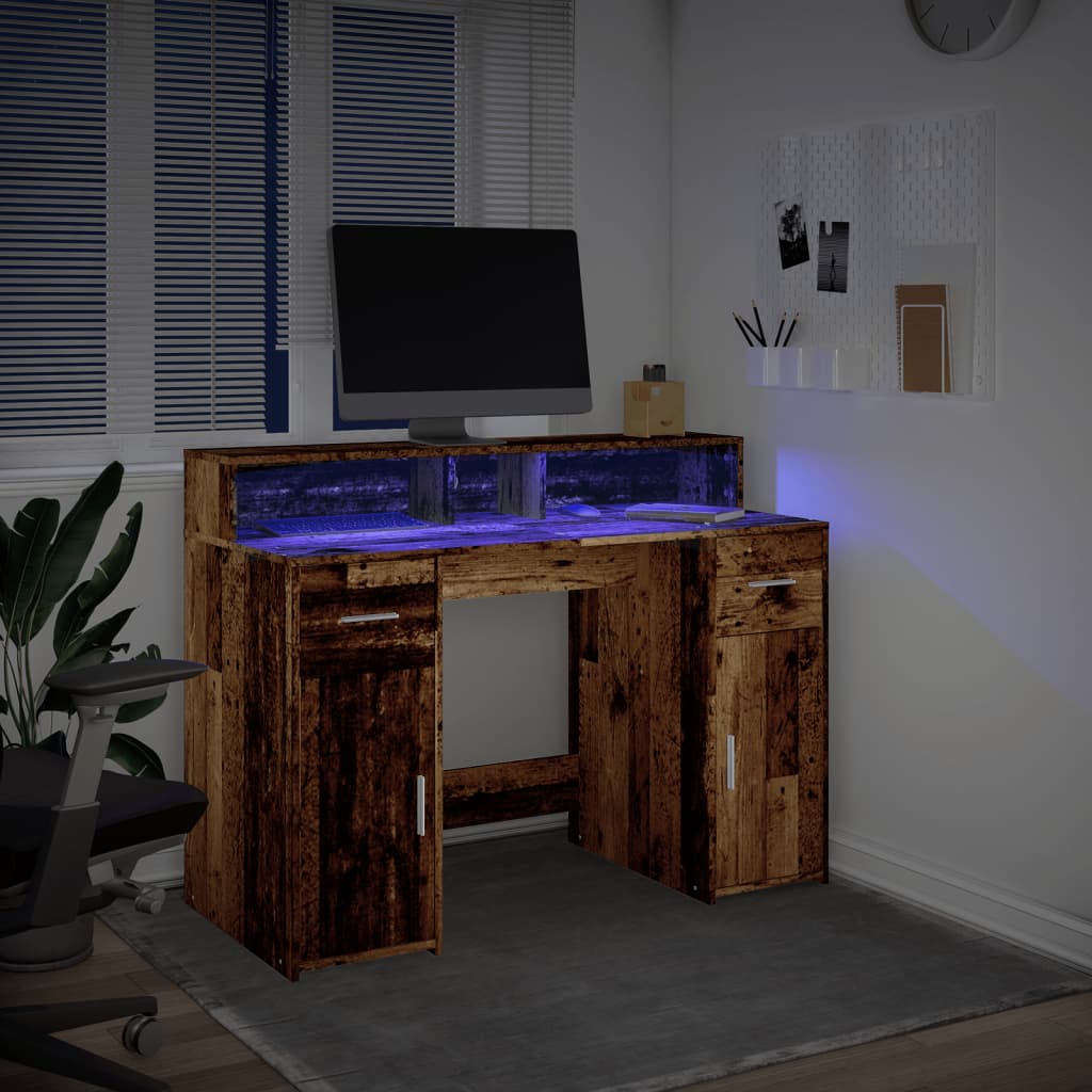 LED desk reclaimed wood look 120x55x91 cm engineered wood