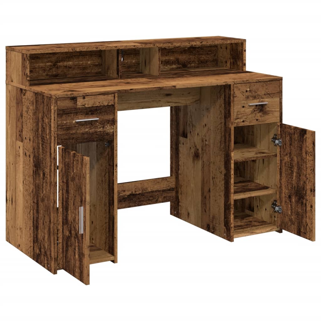 LED desk reclaimed wood look 120x55x91 cm engineered wood