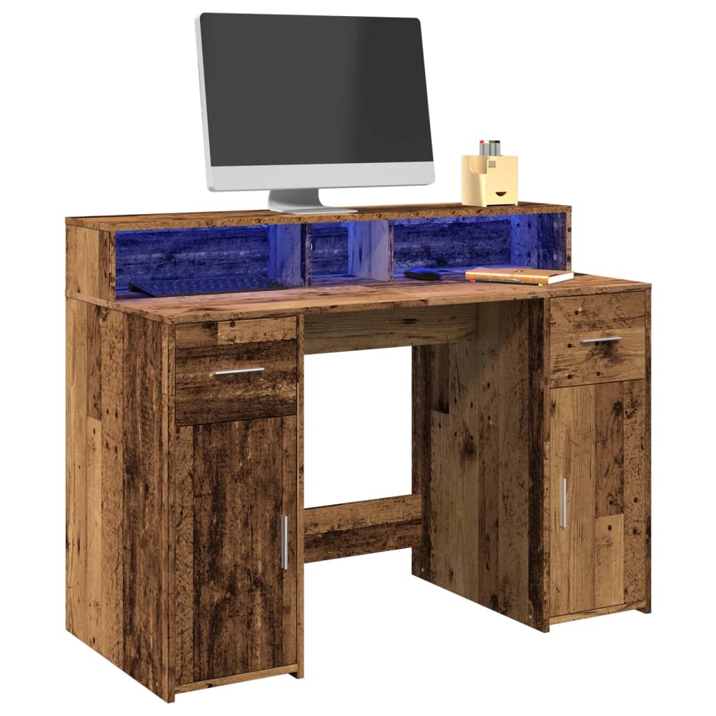 LED desk reclaimed wood look 120x55x91 cm engineered wood