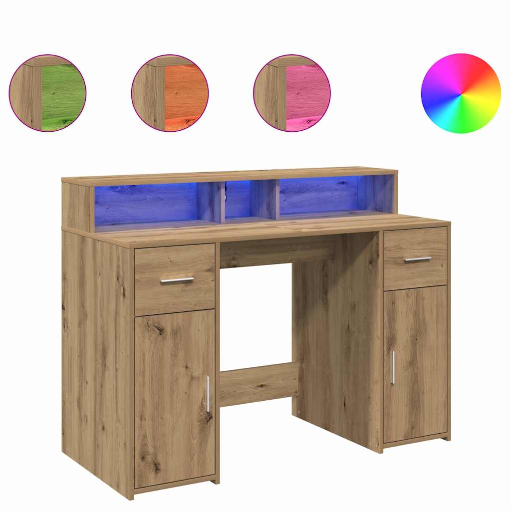 LED Desk Artisan Oak 120x55x91 cm Engineered Wood