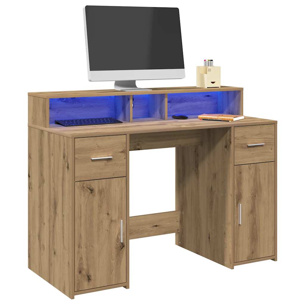LED Desk Artisan Oak 120x55x91 cm Engineered Wood