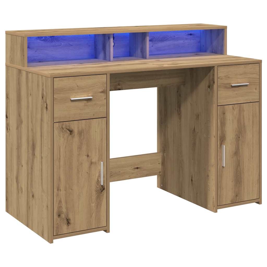 LED Desk Artisan Oak 120x55x91 cm Engineered Wood
