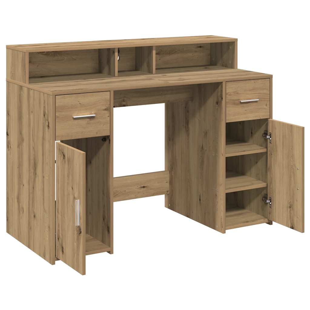 LED Desk Artisan Oak 120x55x91 cm Engineered Wood