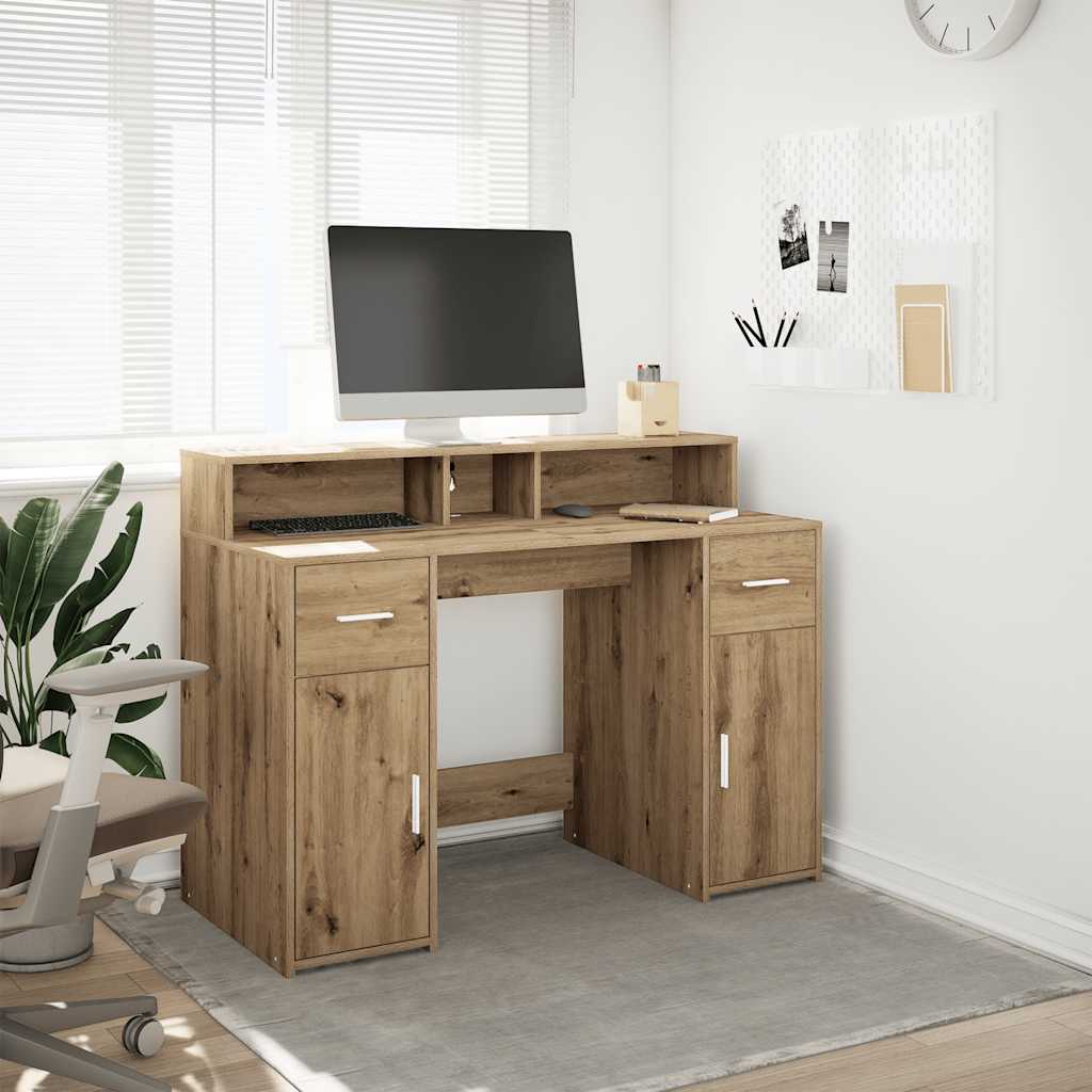 LED Desk Artisan Oak 120x55x91 cm Engineered Wood