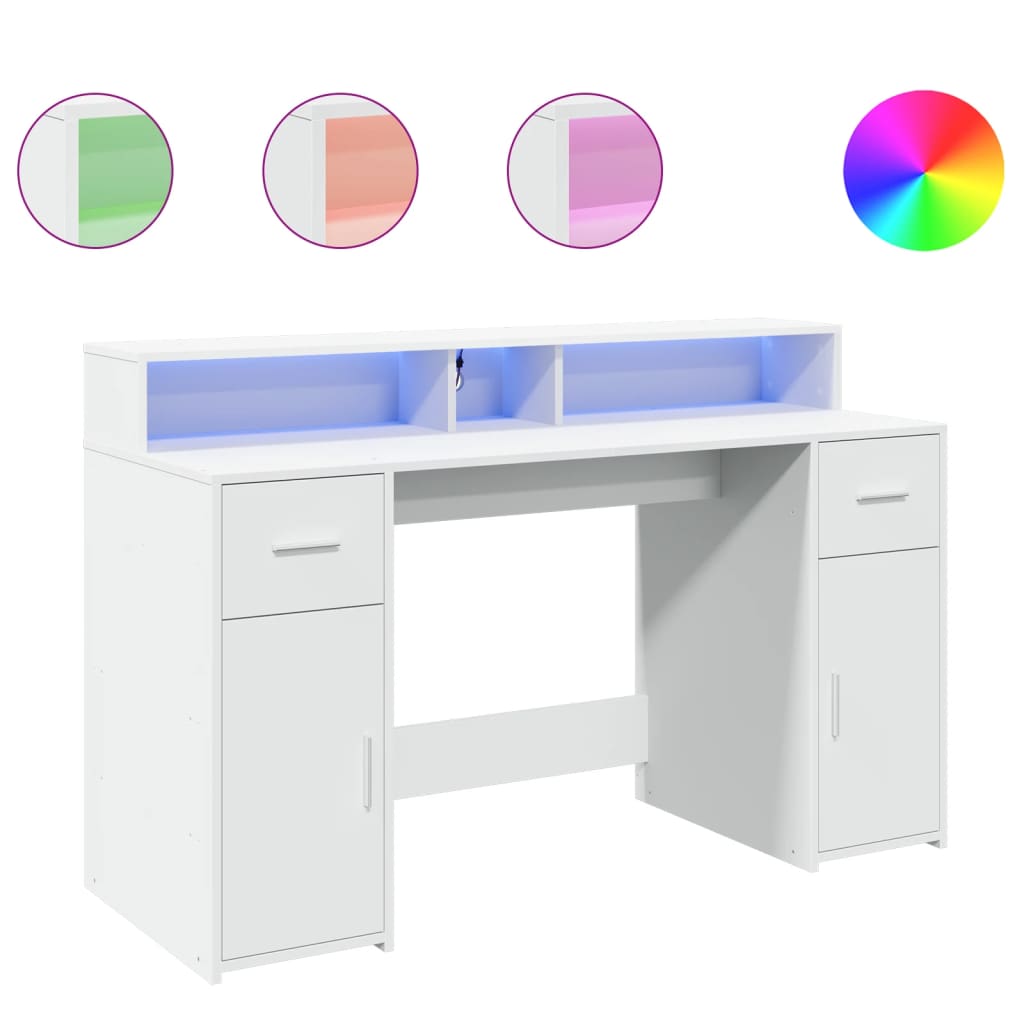 LED Desk White 140x55x91 cm Engineered Wood