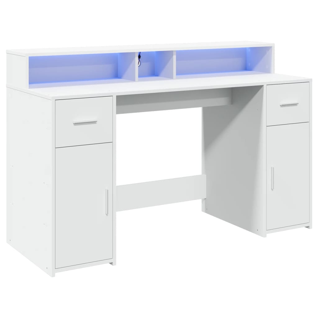 LED Desk White 140x55x91 cm Engineered Wood