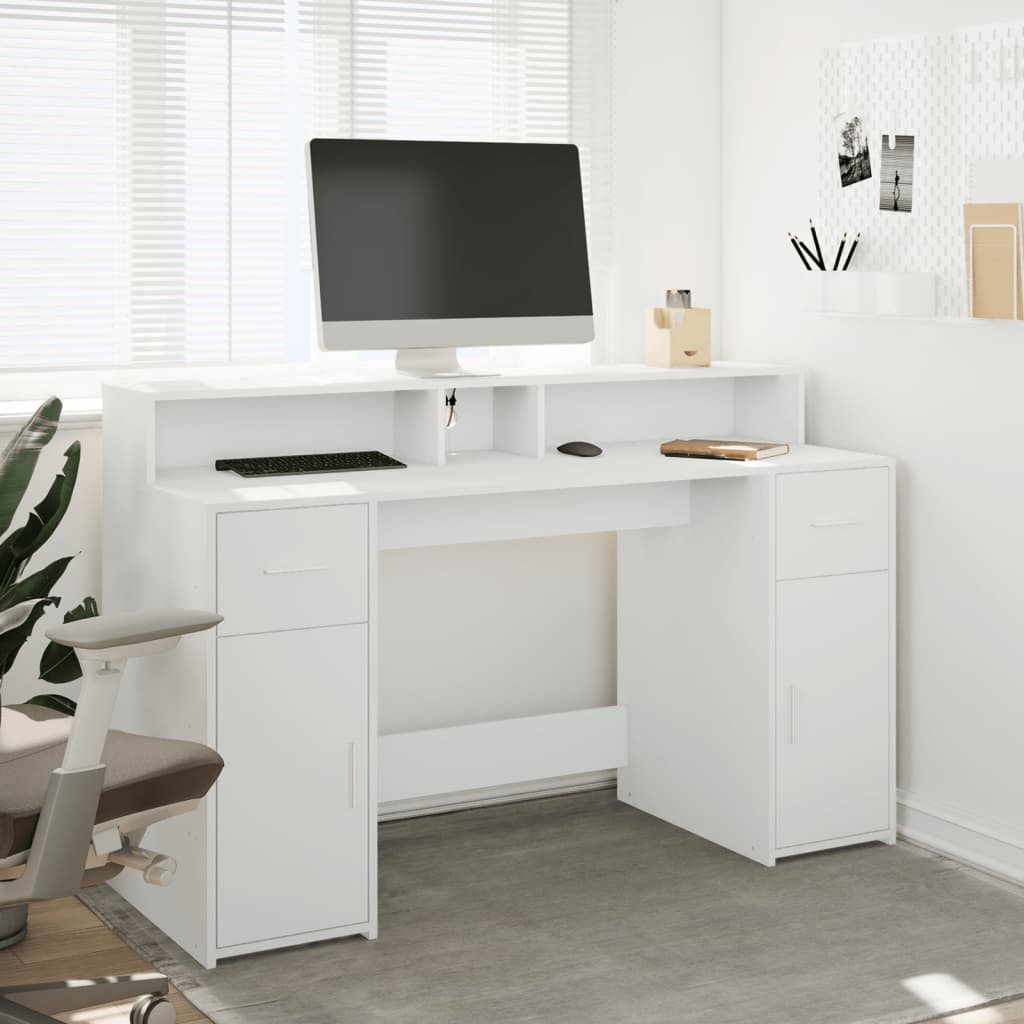 LED Desk White 140x55x91 cm Engineered Wood