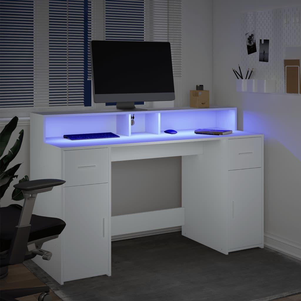 LED Desk White 140x55x91 cm Engineered Wood