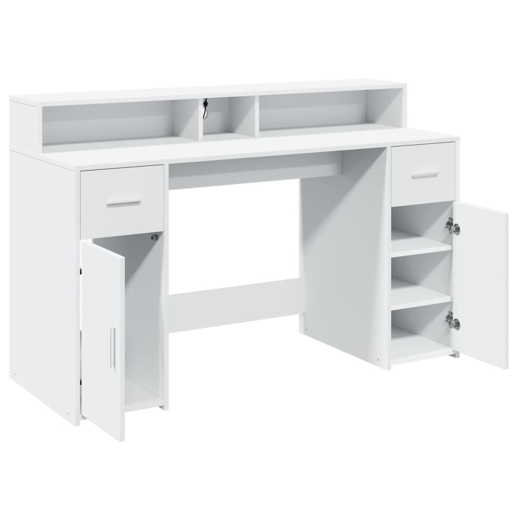 LED Desk White 140x55x91 cm Engineered Wood