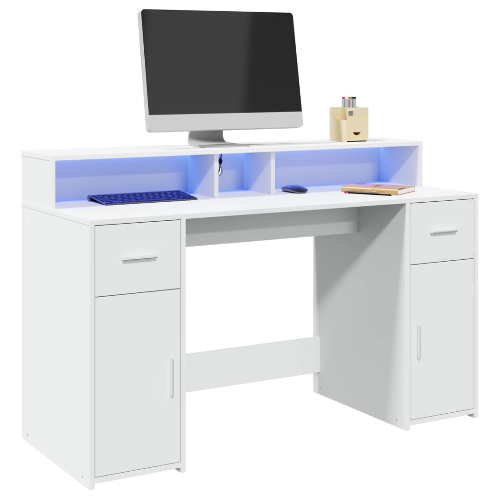 LED Desk White 140x55x91 cm Engineered Wood