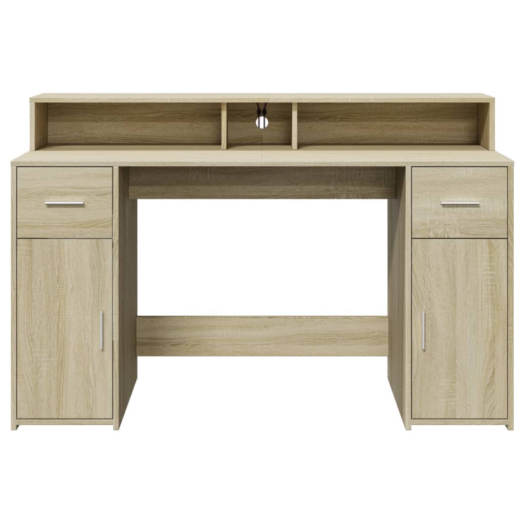 Bureau LED chêne Sonoma 140x55x91 cm bois d'ingénierie